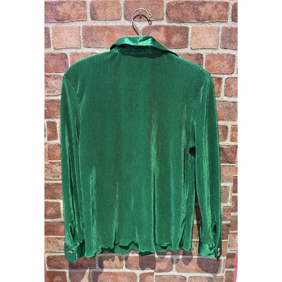 Sugar & Rose Button Down Blouse Womens Size S Solid Green Long Slv Collared - Picture 2 of 8